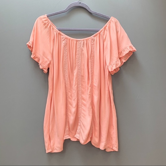 Torrid Peach Crochet Lace Peasant Blouse, 0X. - Picture 3 of 8